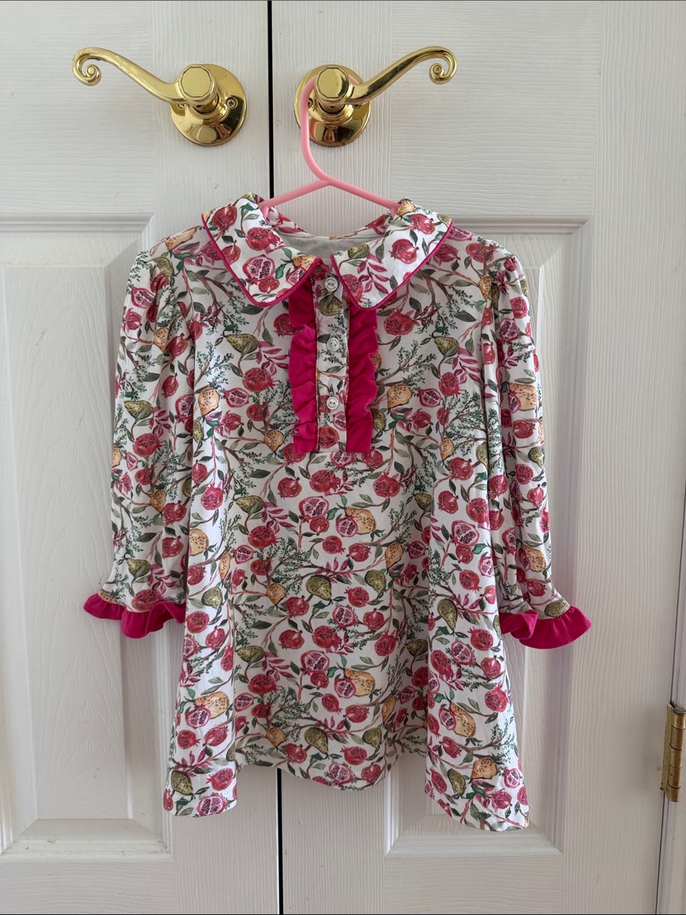 Girls' Floral Dress with Pink Trim - White/Pink